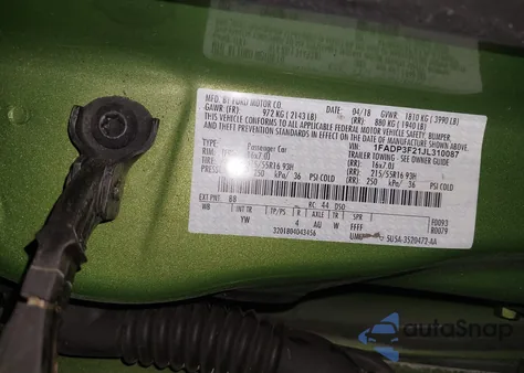 2018 Ford Focus Se из США, поврежденный, VIN 1FADP3F21JL310087